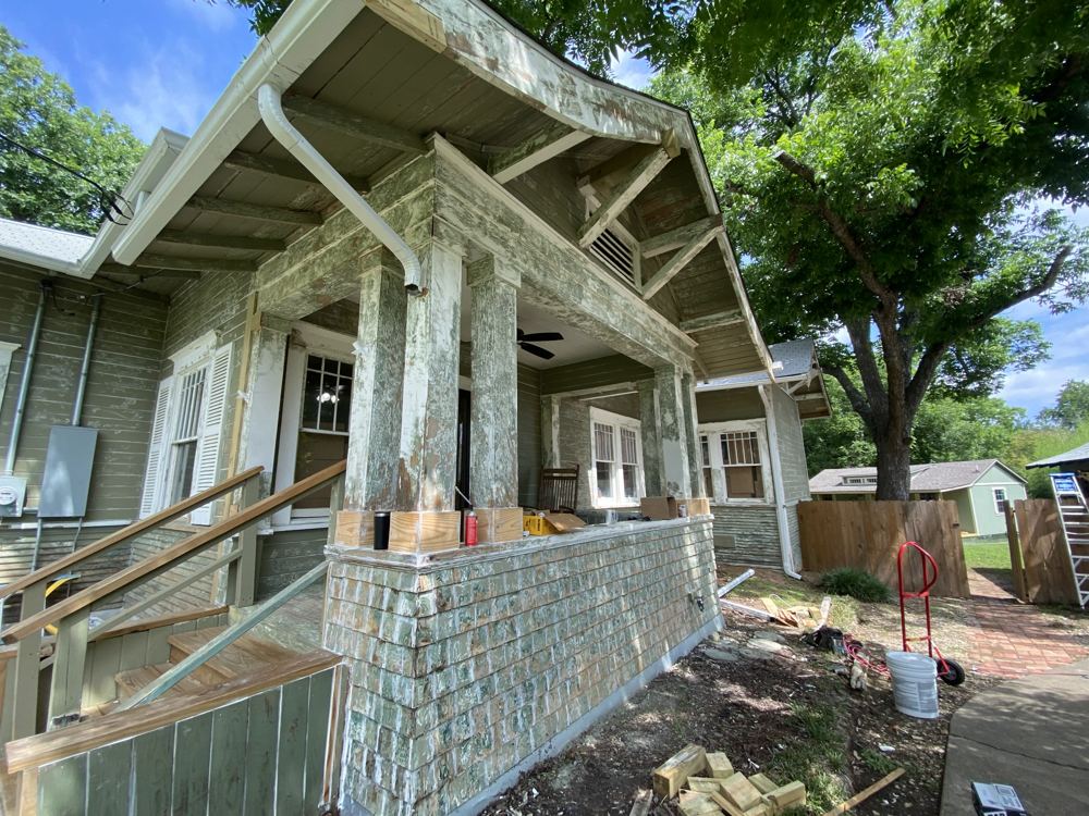 Porch stripped and patched before paint