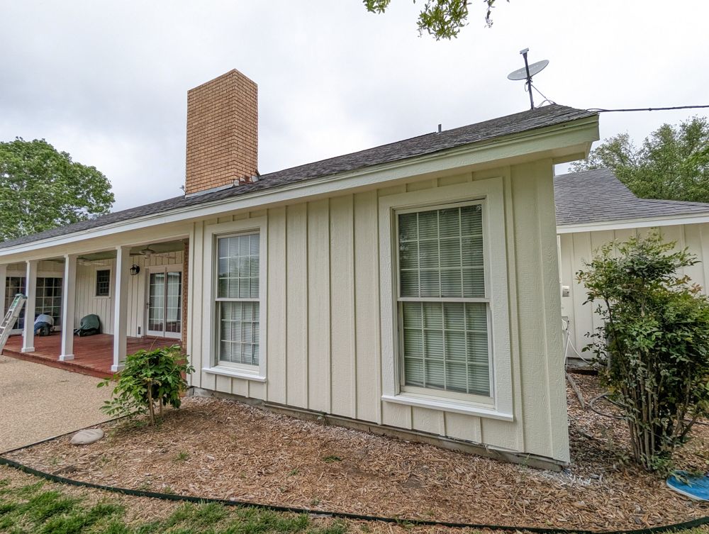 Cream board and batten siding